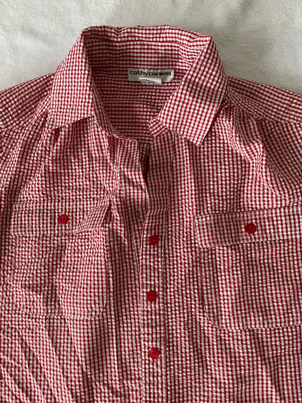 Cathy Daniels Red Gingham Casual Button-Down Shirt